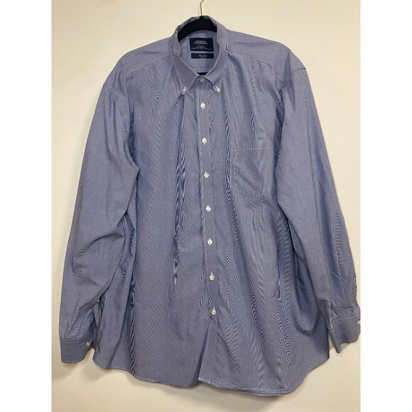 Men's Charles Tyrwhitt Weekend Non-Iron Classic Fit Blue Striped Cotton Button-U - Picture 1 of 4